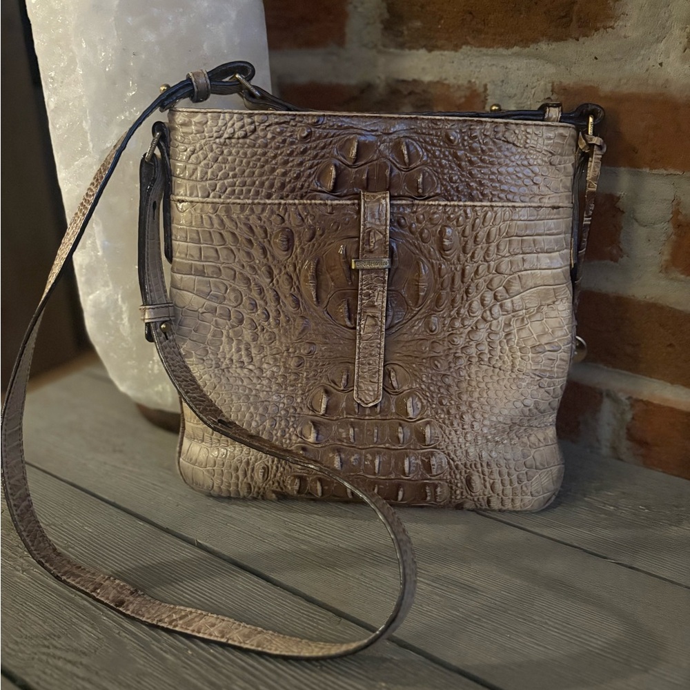 Brahmin Brown Croc-Embossed Crossbody Bag